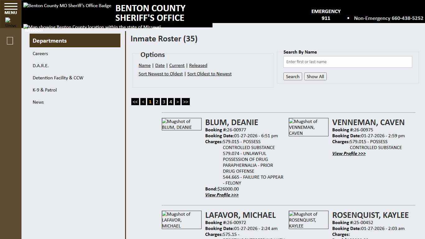Inmate Roster - Current Inmates Booking Date Descending - Benton County MO Sheriff’s Office